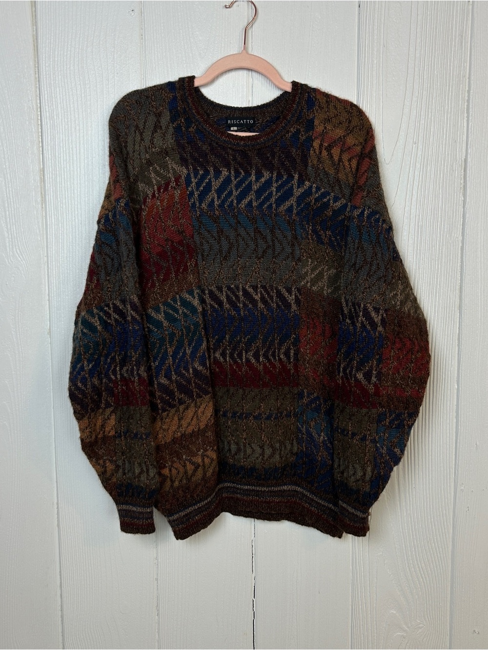 Vintage Men’s Hand Made 100% Alpaca Grandpacore Patchwork Sweater Size L